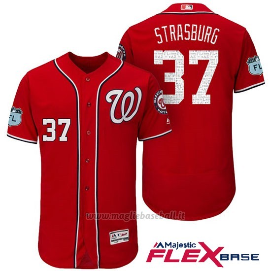 Maglia Baseball Uomo Washington Nationals Stephen Strasburg Scarlet 2017 Allenamento Primaverile Flex Base Giocatore